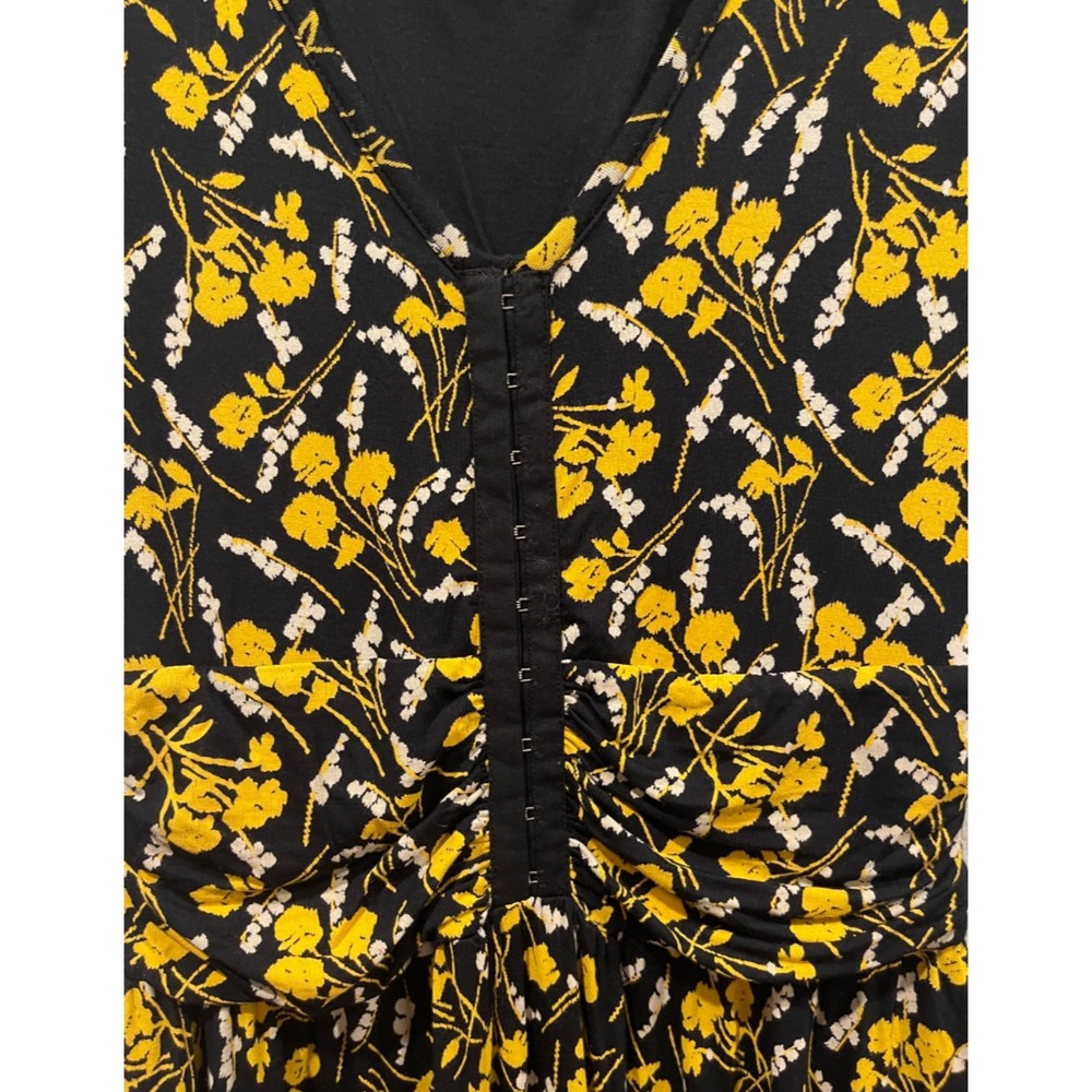 MAEVE Black Yellow Floral Corset Short Sleeve Mini Dress - Picture 4 of 5